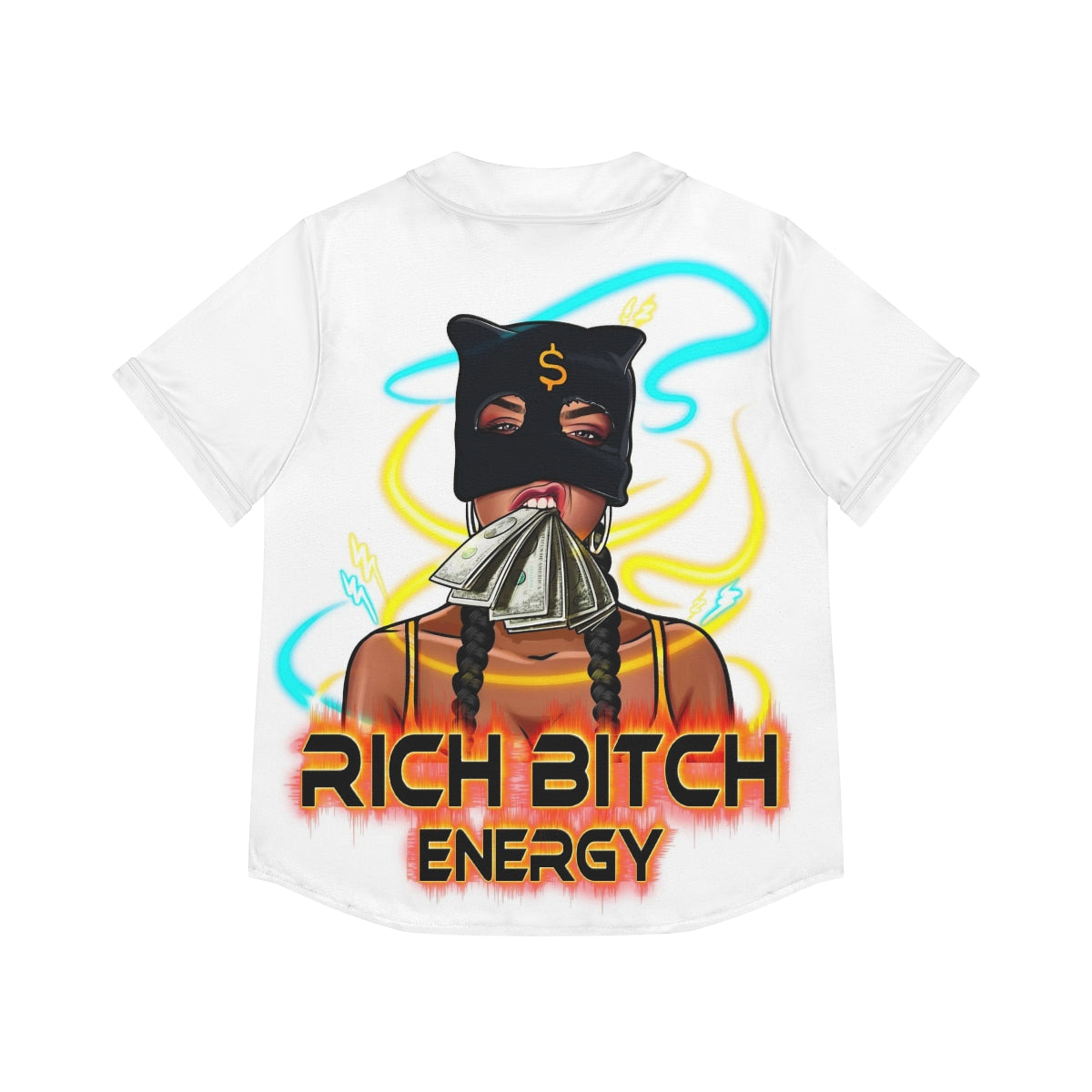 Women's Baseball Jersey (AOP) RICH BITCH ENERGY